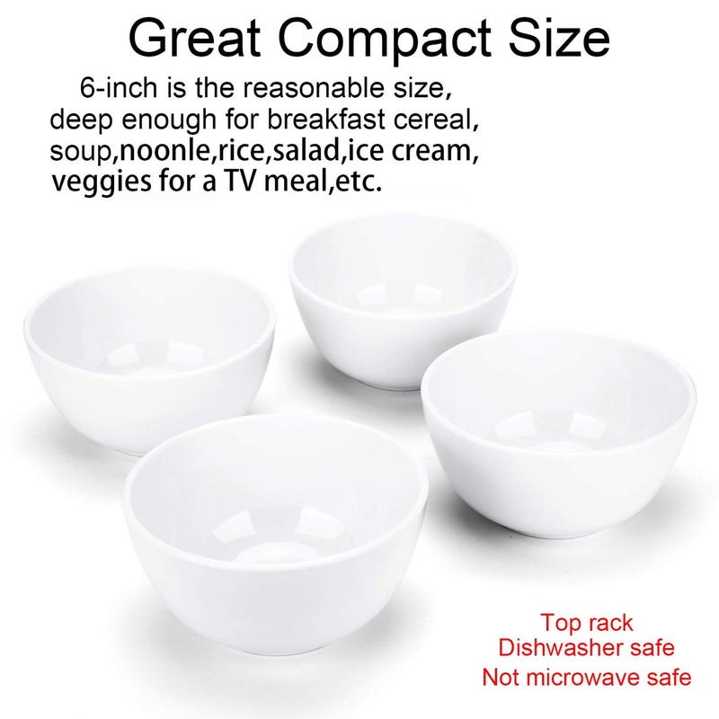KX-WARE Melamine Bowls set - 28oz 6inch 100% Melamine Cereal/Soup/Salad Bowls, Set of 6 White | Shatter-Proof and Chip-Resistant Dishwasher Safe, BPA Free - Image 3